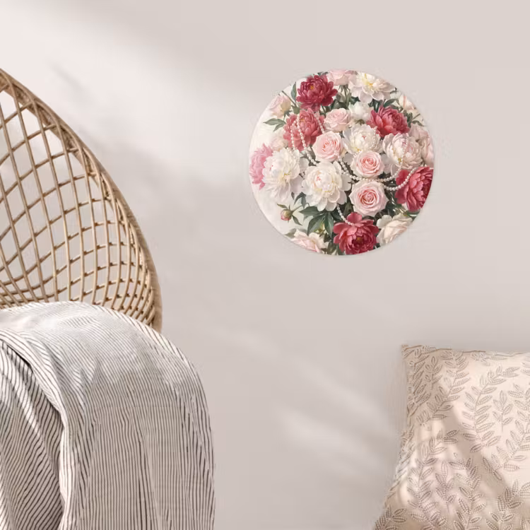 Bloemen - Parels - Romantiek - Klassiek - Roze Wandcirkel behangsticker klein -sfeer4