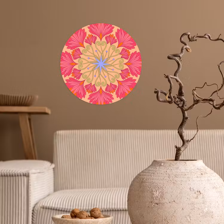 Bloemen - Patroon - Abstract - Roze - Decoratief Wandcirkel behangsticker klein -sfeer1