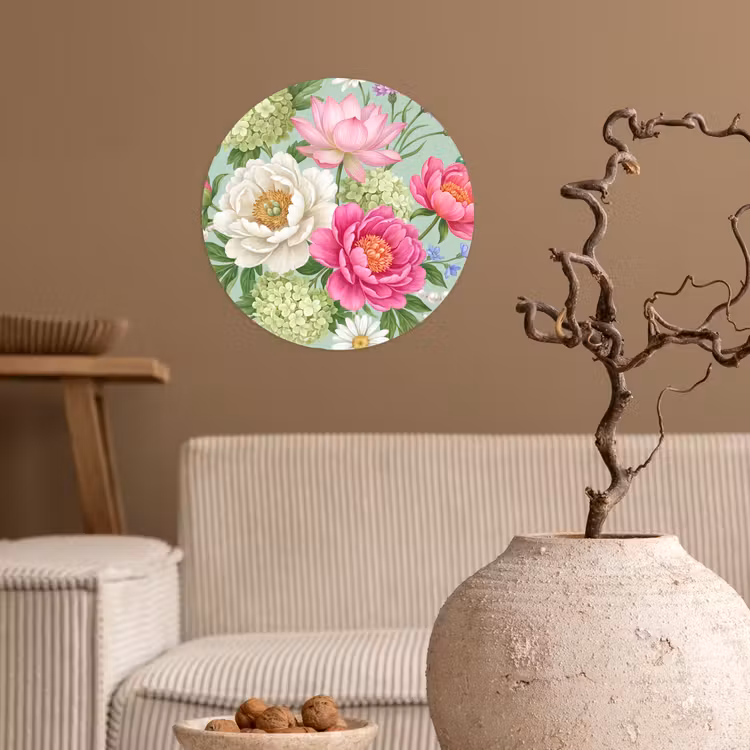 Bloemen - Patroon - Botanisch - Groen Wandcirkel behangsticker klein -sfeer1