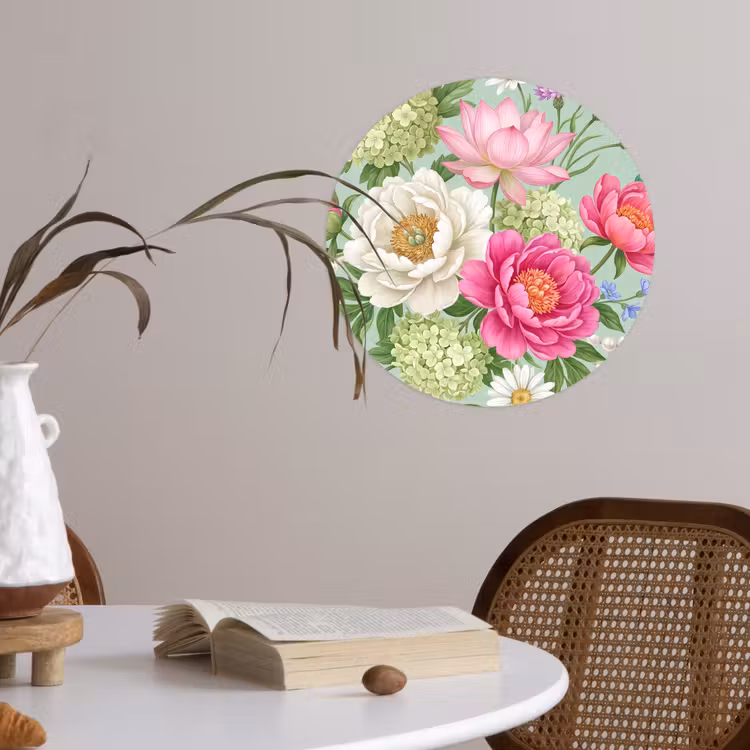 Bloemen - Patroon - Botanisch - Groen Wandcirkel behangsticker klein -sfeer3