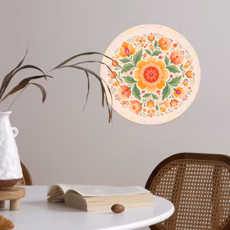 Bloemen - Patroon - Decoratief - Oranje Wandcirkel behangsticker klein -sfeer3
