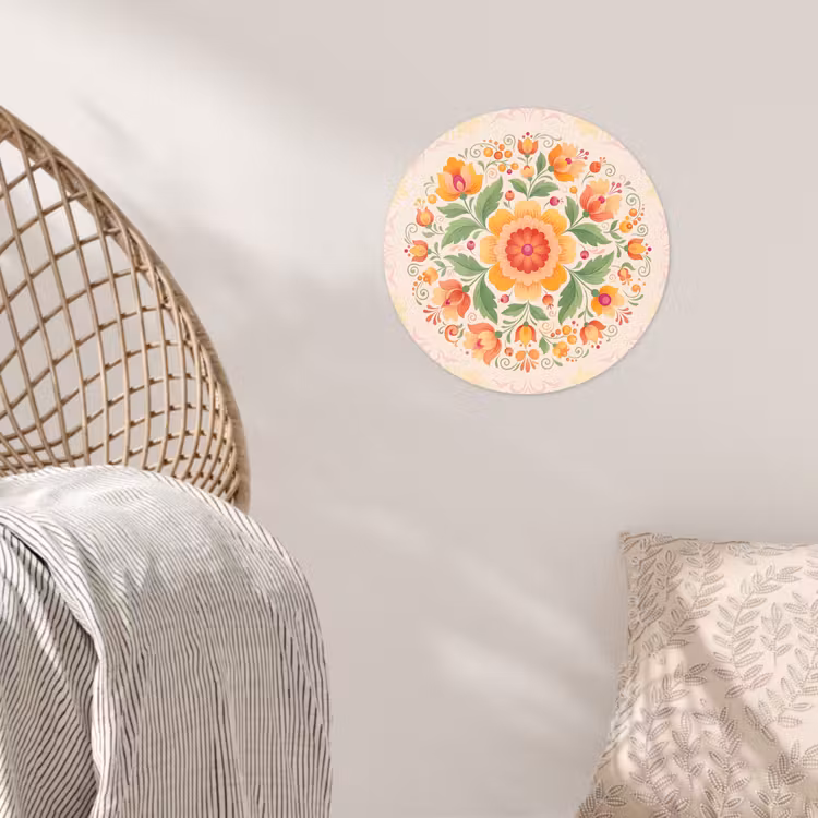 Bloemen - Patroon - Decoratief - Oranje Wandcirkel behangsticker klein -sfeer4