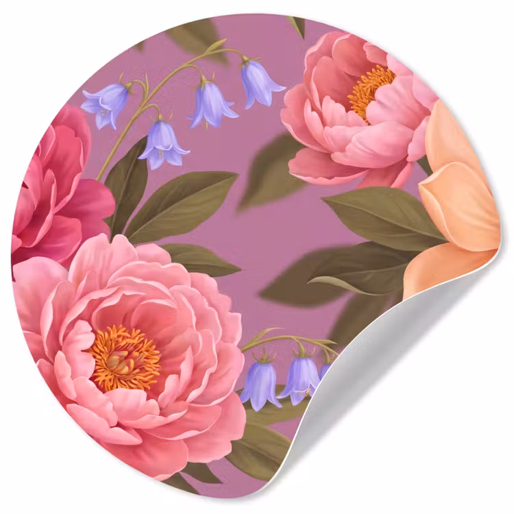 Bloemen - Patroon - Illustratie - Roze Wandcirkel behangsticker klein -3d