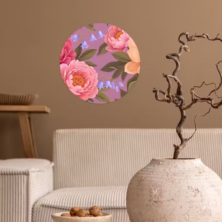 Bloemen - Patroon - Illustratie - Roze Wandcirkel behangsticker klein -sfeer1