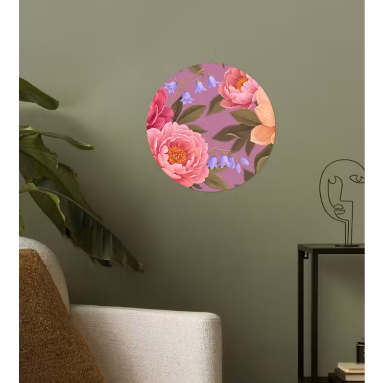 Bloemen - Patroon - Illustratie - Roze Wandcirkel behangsticker klein -sfeer2