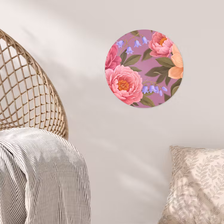 Bloemen - Patroon - Illustratie - Roze Wandcirkel behangsticker klein -sfeer4