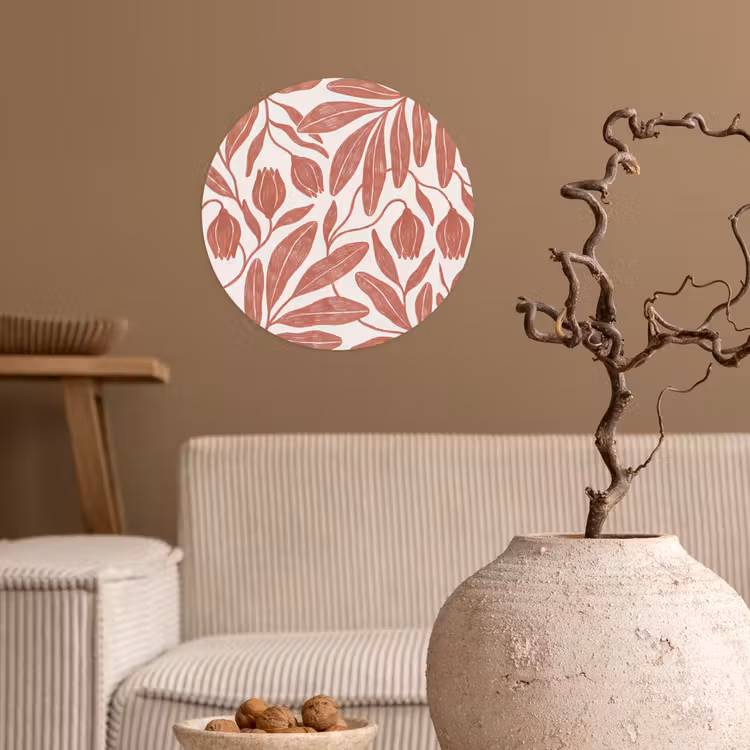 Bloemen - Patroon - Modern - Natuur - Bruin Wandcirkel behangsticker klein -sfeer1