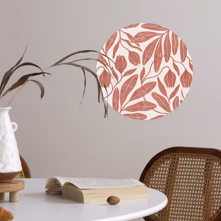 Bloemen - Patroon - Modern - Natuur - Bruin Wandcirkel behangsticker klein -sfeer3