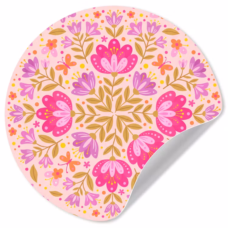 Bloemen - Patroon - Natuur - Abstract - Roze Wandcirkel behangsticker klein -3d