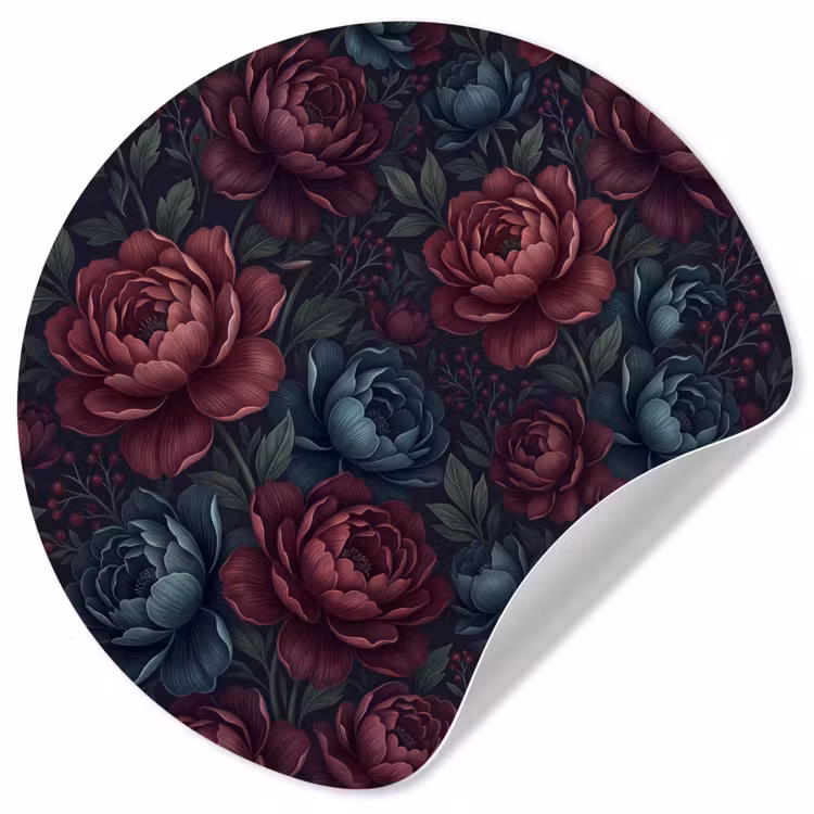 Bloemen - Patroon - Natuur - Klassiek - Donker Wandcirkel behangsticker klein -3d