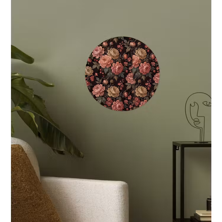 Bloemen - Patroon - Natuur - Vintage - Roze Wandcirkel behangsticker klein -sfeer2