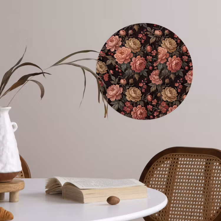 Bloemen - Patroon - Natuur - Vintage - Roze Wandcirkel behangsticker klein -sfeer3