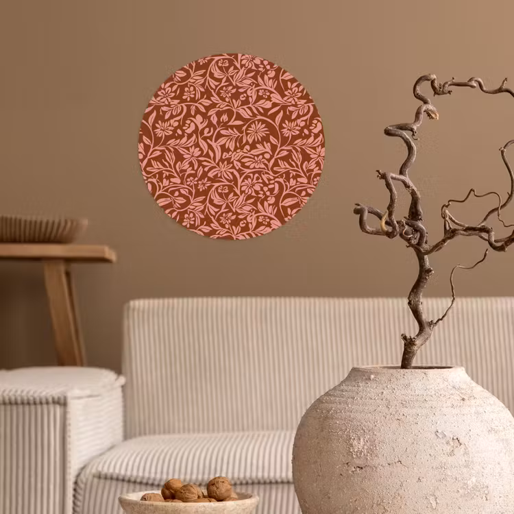 Bloemen - Print - Roze Wandcirkel behangsticker klein 186 -sfeer1