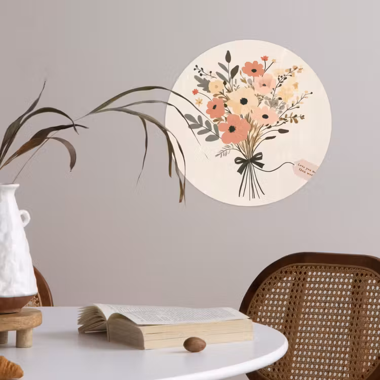 Bloemen - Quote - Beige - Lint Wandcirkel behangsticker klein -sfeer3
