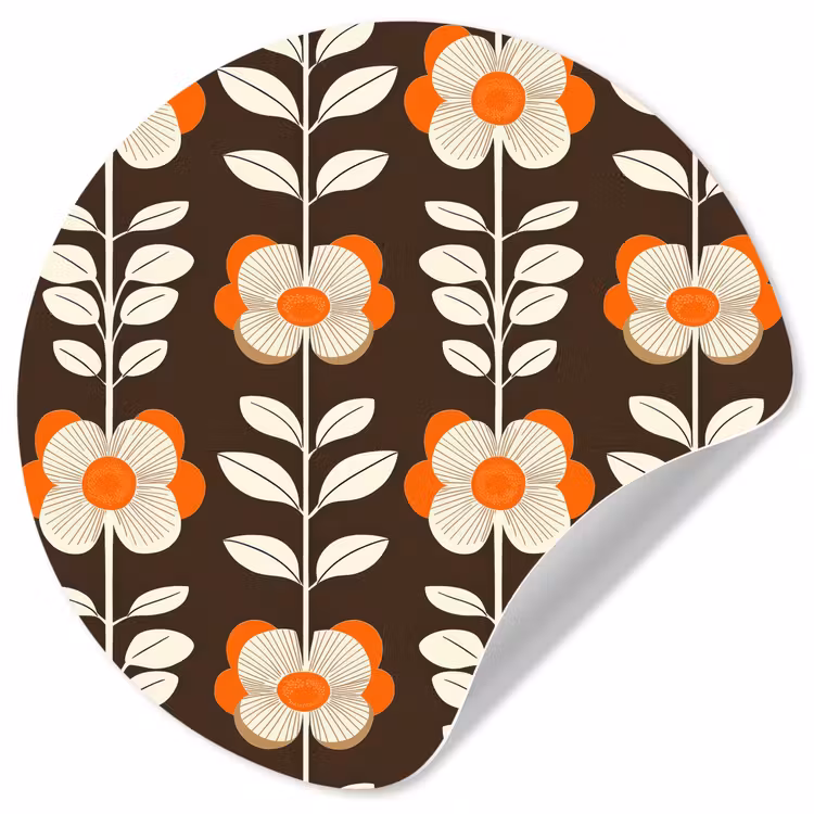 Bloemen - Retro - Bruin Wandcirkel behangsticker klein 186 -3d