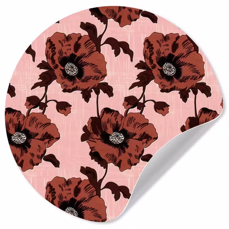 Bloemen - Retro - Rood Wandcirkel behangsticker klein 186 -3d