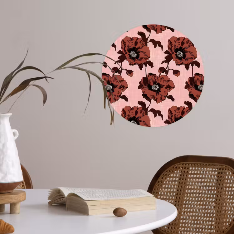 Bloemen - Retro - Rood Wandcirkel behangsticker klein 186 -sfeer3