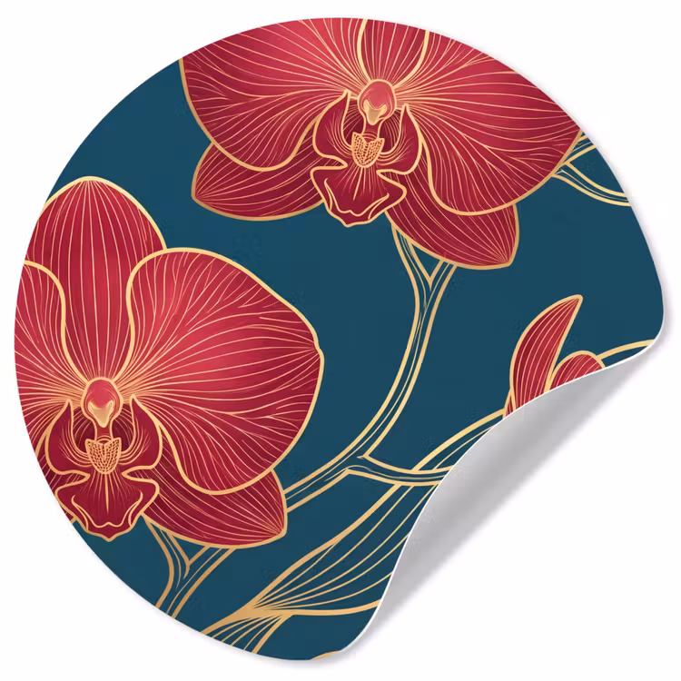 Behangcirkel - Bloemen - Rood - Goud - Bloemen - Rood - Goud Wandcirkel behangsticker klein