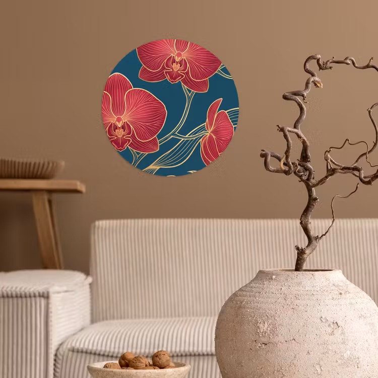 Behangcirkel - Bloemen - Rood - Goud - Bloemen - Rood - Goud Wandcirkel behangsticker klein