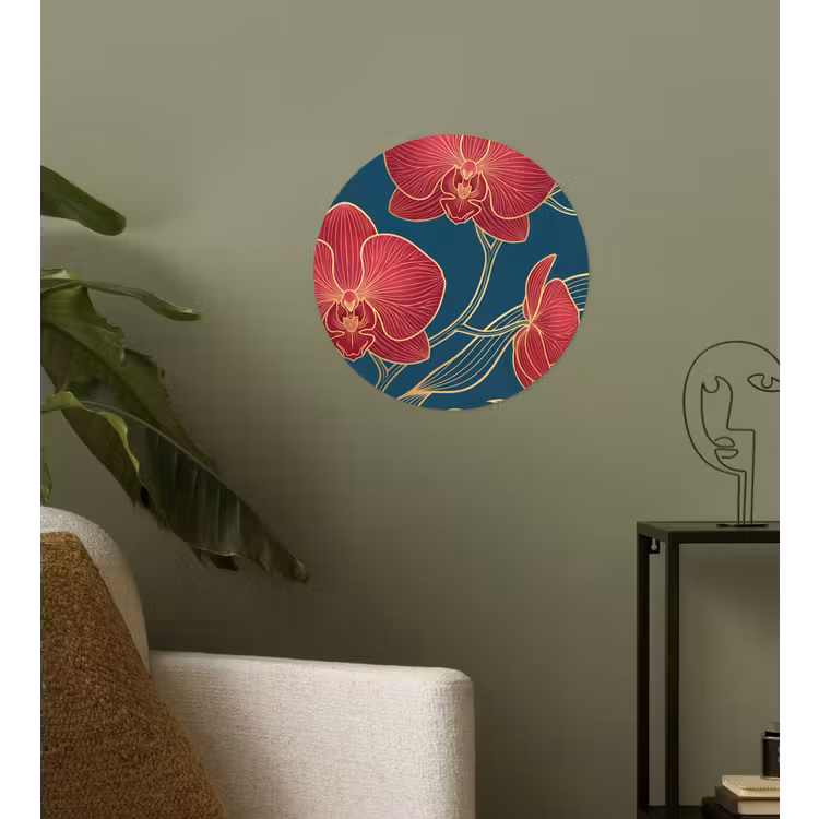 Behangcirkel - Bloemen - Rood - Goud - Bloemen - Rood - Goud Wandcirkel behangsticker klein