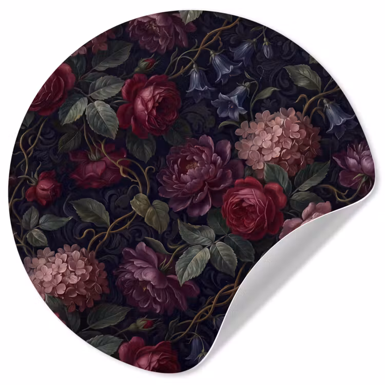Bloemen - Rood - Klassiek - Donker - Patroon Wandcirkel behangsticker klein -3d