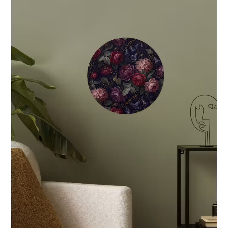Bloemen - Rood - Klassiek - Donker - Patroon Wandcirkel behangsticker klein -sfeer2
