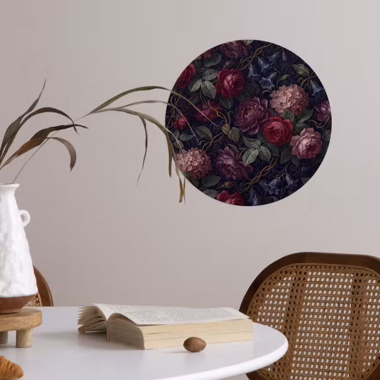 Bloemen - Rood - Klassiek - Donker - Patroon Wandcirkel behangsticker klein -sfeer3