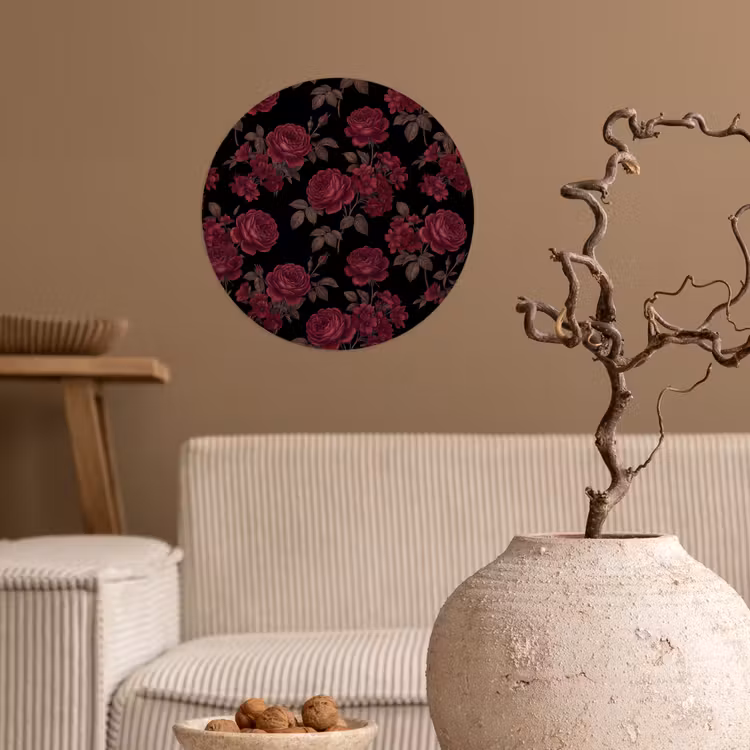 Bloemen - Roos - Patroon - Klassiek - Rood Wandcirkel behangsticker klein -sfeer1