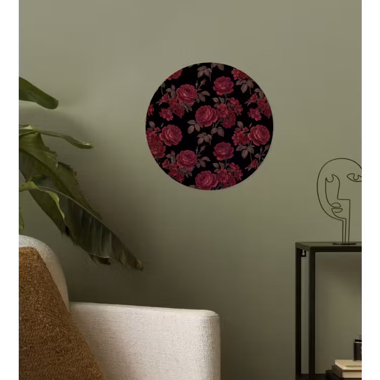 Bloemen - Roos - Patroon - Klassiek - Rood Wandcirkel behangsticker klein -sfeer2
