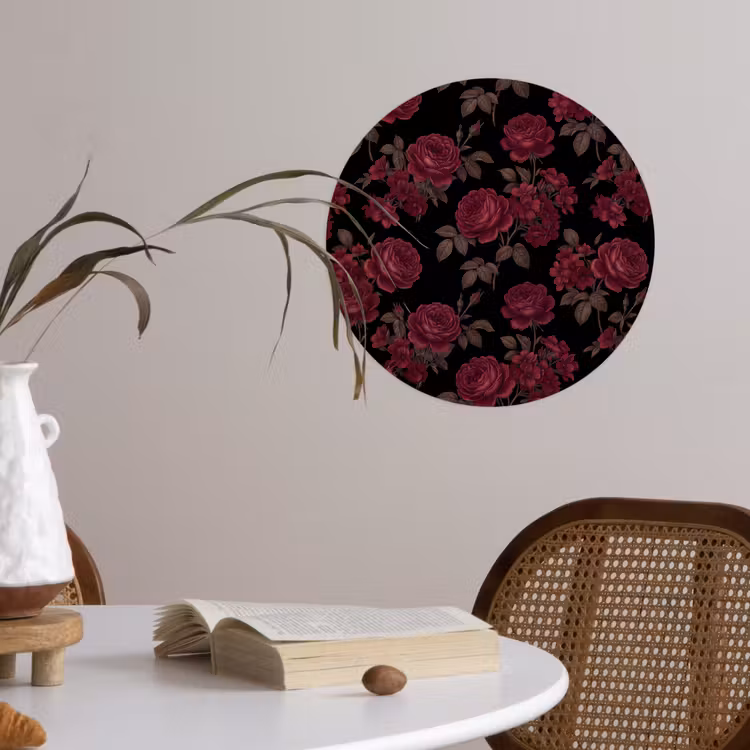 Bloemen - Roos - Patroon - Klassiek - Rood Wandcirkel behangsticker klein -sfeer3