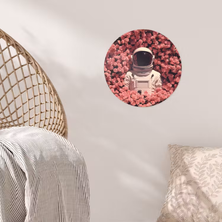 Bloemen - Roze - Astronaut Wandcirkel behangsticker klein -sfeer4