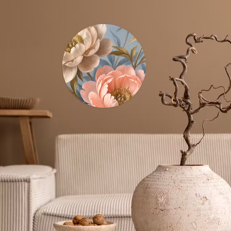 Bloemen - Roze - Beige - Modern - Natuur Wandcirkel behangsticker klein -sfeer1