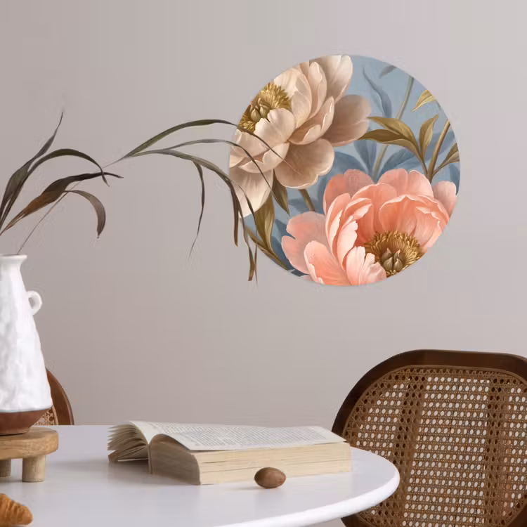 Bloemen - Roze - Beige - Modern - Natuur Wandcirkel behangsticker klein -sfeer3