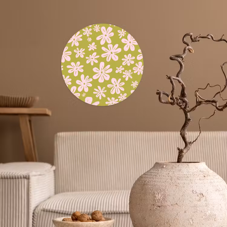 Bloemen - Roze - Getekend - Patroon Wandcirkel behangsticker klein -sfeer1