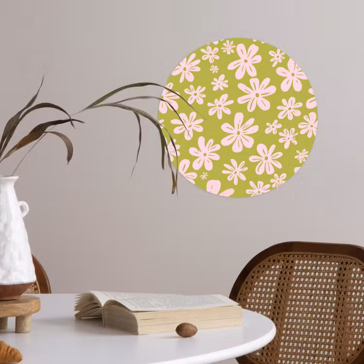 Bloemen - Roze - Getekend - Patroon Wandcirkel behangsticker klein -sfeer3