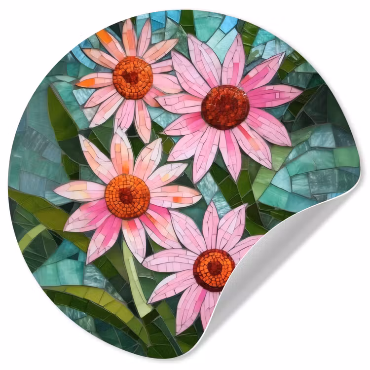 Bloemen - Roze - Glasmozaïek Wandcirkel behangsticker klein -3d