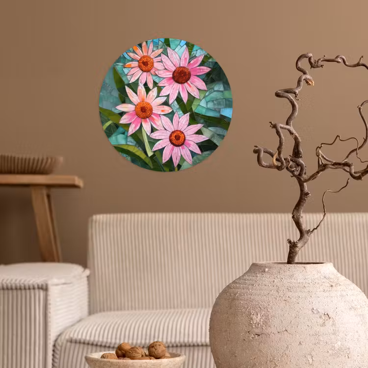 Bloemen - Roze - Glasmozaïek Wandcirkel behangsticker klein -sfeer1