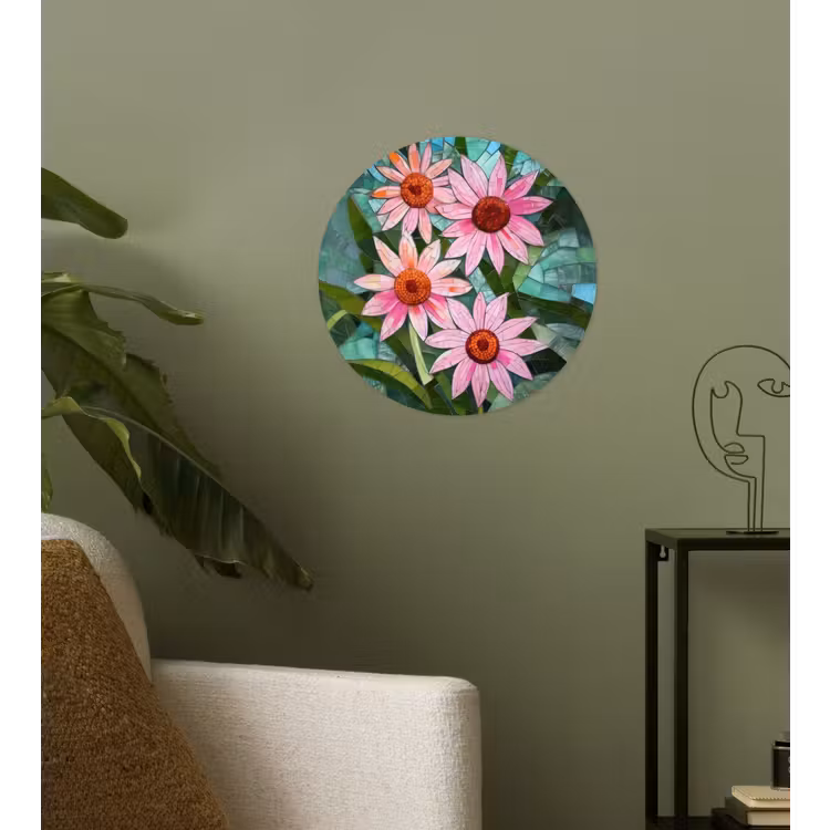 Bloemen - Roze - Glasmozaïek Wandcirkel behangsticker klein -sfeer2