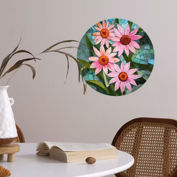 Bloemen - Roze - Glasmozaïek Wandcirkel behangsticker klein -sfeer3