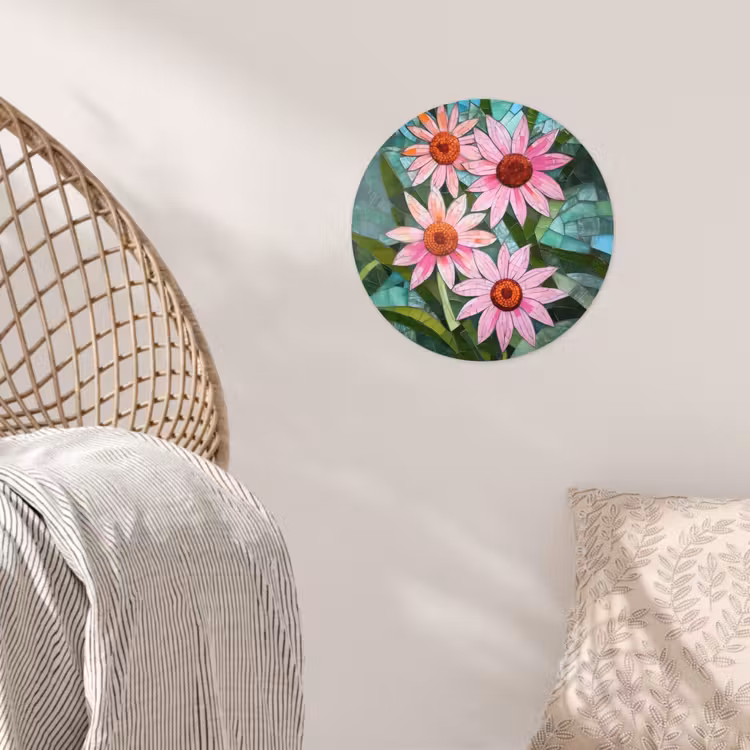 Bloemen - Roze - Glasmozaïek Wandcirkel behangsticker klein -sfeer4
