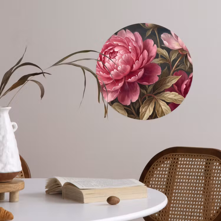 Bloemen - Roze - Klassiek - Natuur Wandcirkel behangsticker klein -sfeer3