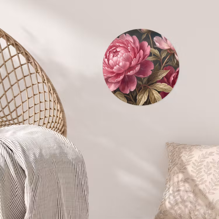 Bloemen - Roze - Klassiek - Natuur Wandcirkel behangsticker klein -sfeer4