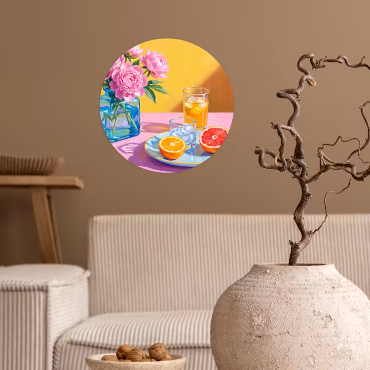 Behangcirkel - Bloemen - Roze - Modern - Bloemen - Roze - Modern Wandcirkel behangsticker klein