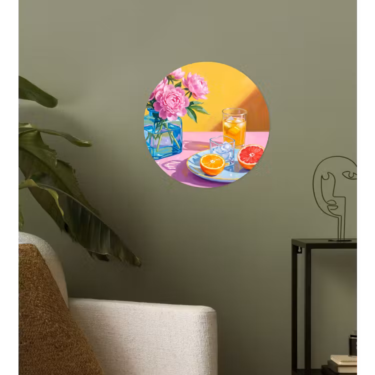 Behangcirkel - Bloemen - Roze - Modern - Bloemen - Roze - Modern Wandcirkel behangsticker klein