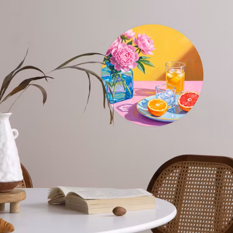 Behangcirkel - Bloemen - Roze - Modern - Bloemen - Roze - Modern Wandcirkel behangsticker klein