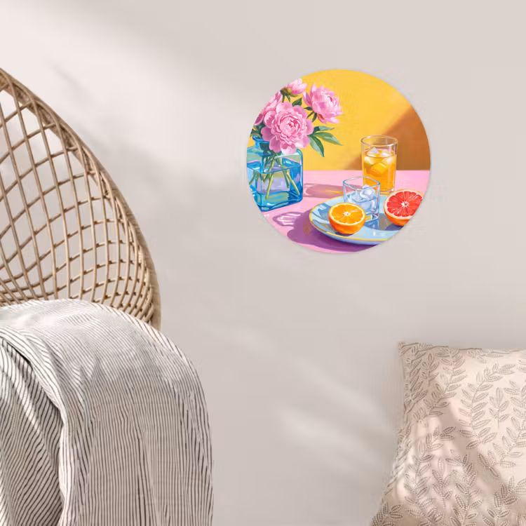 Behangcirkel - Bloemen - Roze - Modern - Bloemen - Roze - Modern Wandcirkel behangsticker klein