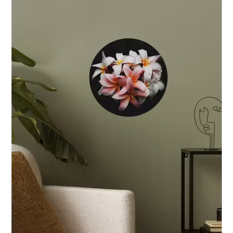 Bloemen - Roze - Zwart - Flora - Botanisch Wandcirkel behangsticker klein -sfeer2