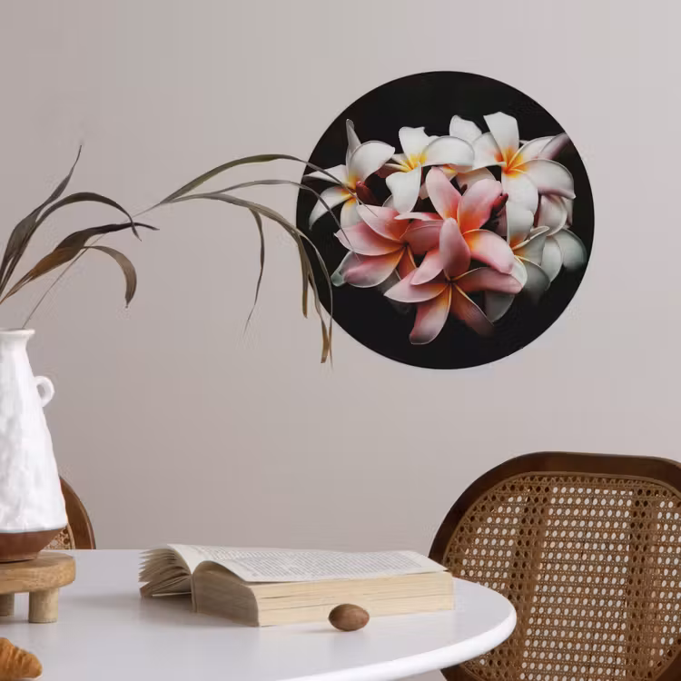 Bloemen - Roze - Zwart - Flora - Botanisch Wandcirkel behangsticker klein -sfeer3