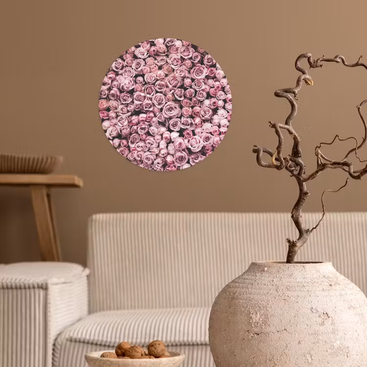 Bloemen - Rozen - Natuur - Roze - Botanisch Wandcirkel behangsticker klein -sfeer1