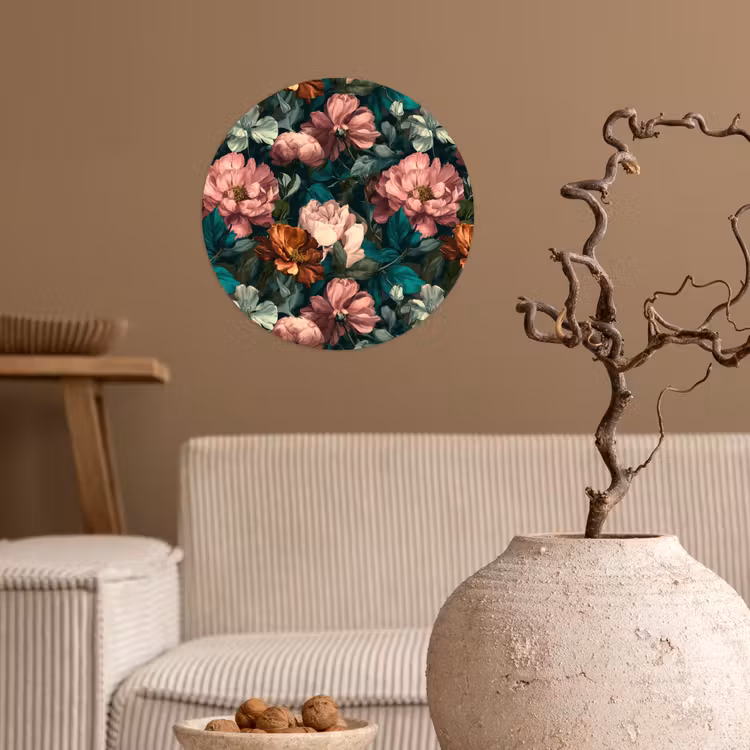 Bloemen - Schilderachtig - Patroon - Roze Wandcirkel behangsticker klein 186 -sfeer1